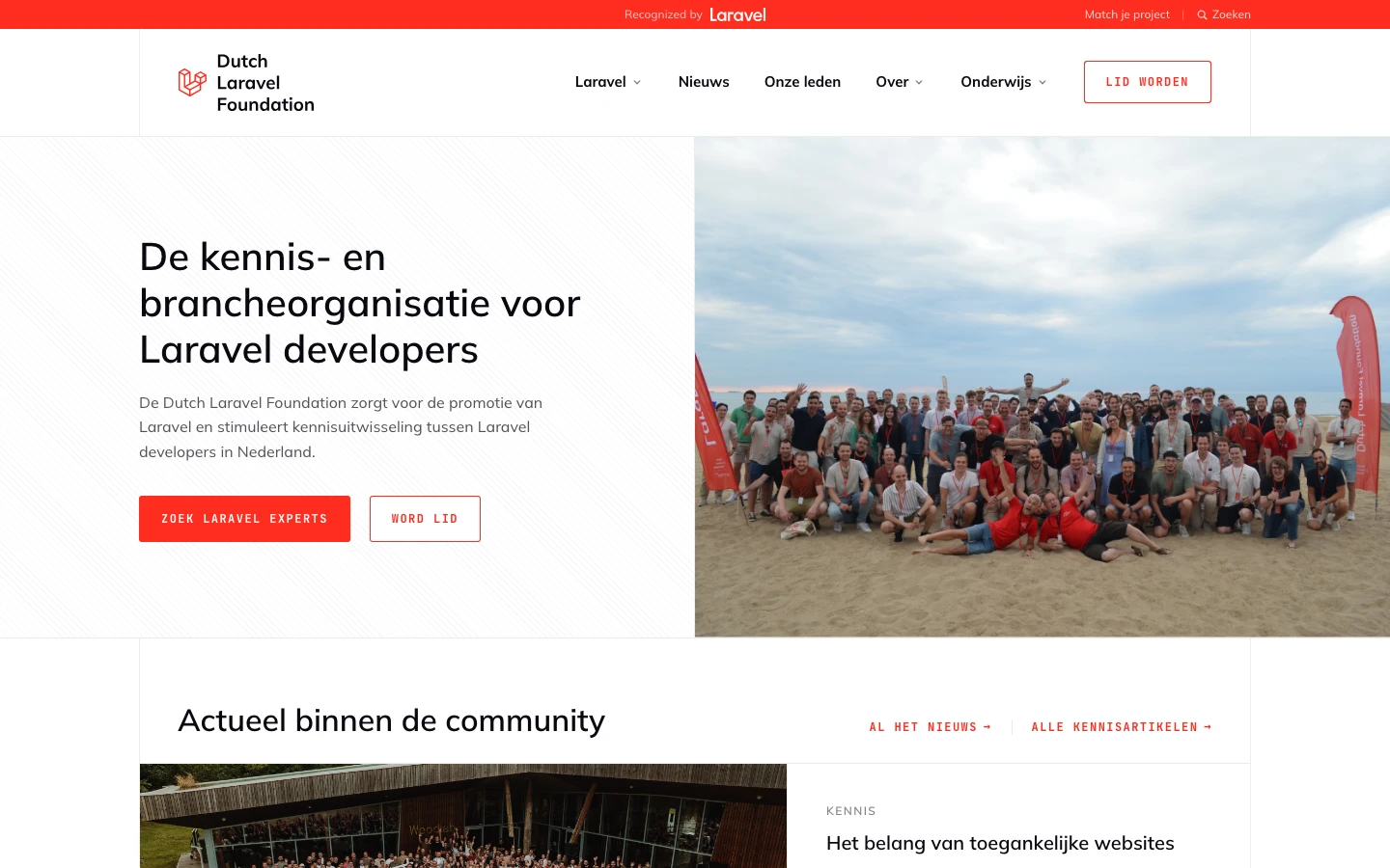 Redesigned Dutch Laravel Foundation homepage with a split community hero