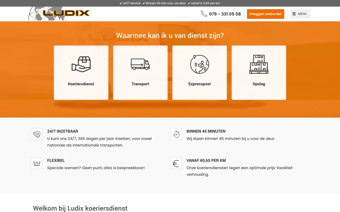 Original Ludix website with an orange service grid and legacy navigation