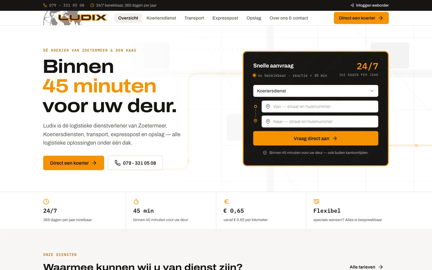 Redesigned Ludix website with modern typography and courier service presentation